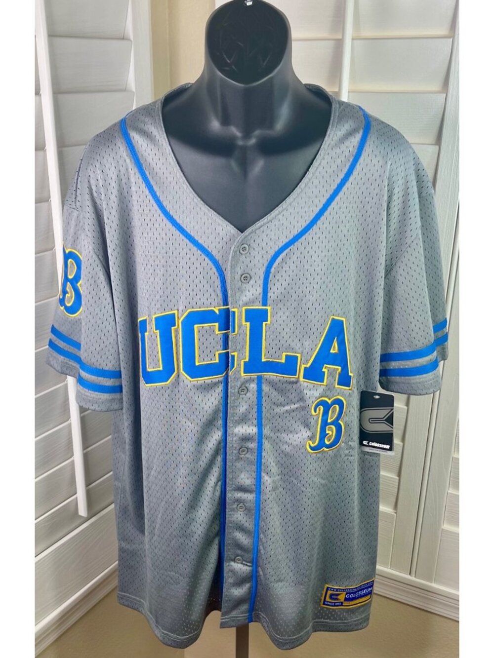 Colosseum NCAA UCLA Bruins Grey Button-Up Mesh Baseball Jersey - Men’s XL - NWT